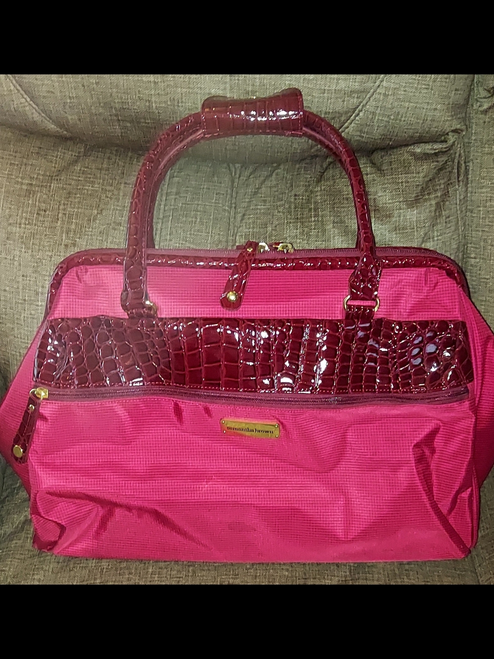 Samatha Brown's Women’s Hot Pink Weekend Tote with Croc-Texture Trim